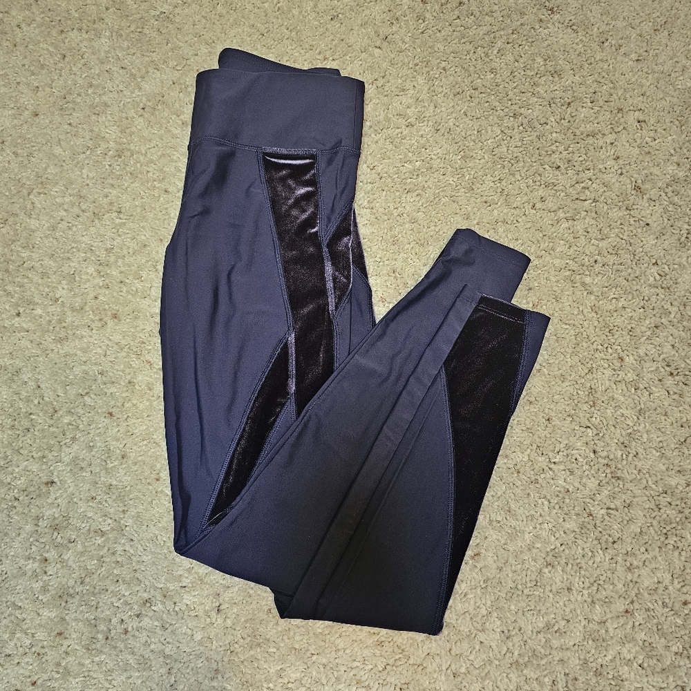Forever 21 Blue Leggings with Velvet Stripes